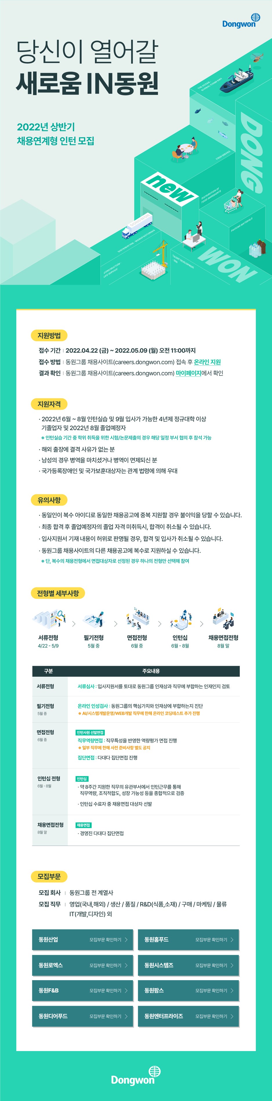 [동원그룹] 2022 상반기 채용연계형 인턴모집 (~5/9)