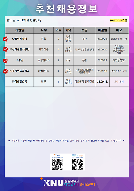 2023년 9월 2주차 추천채용 정보안내